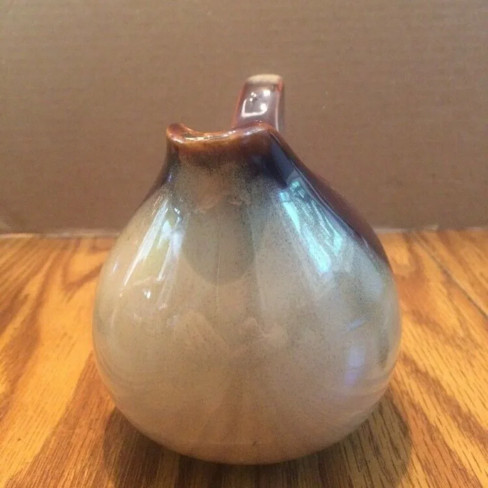 VTG Studio Pottery Glazed Creamer & Sugar Bowl Lid Brown Purple Beige Set Earthy